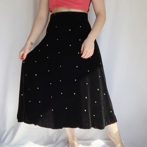 Vintage 50s Black Velvet Sequin Rhinestone Skirt M